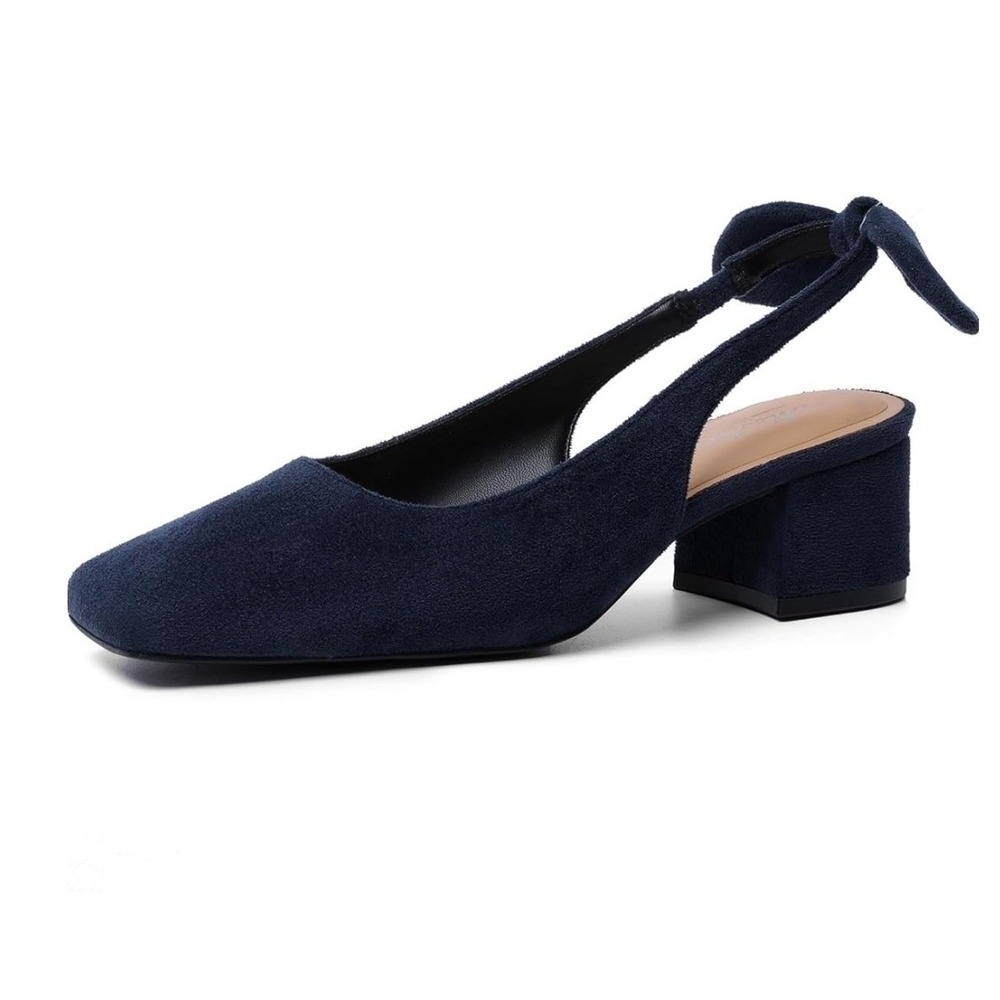 Mostrin Slingback Heels Women 37 Navy Square Toe Knot Block Heel Classic 809